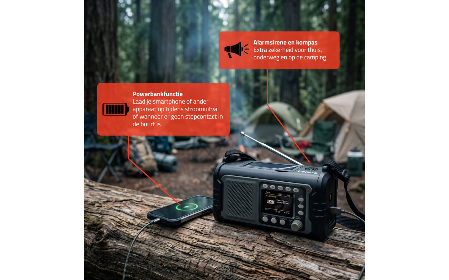 Noodradio – Lenco (DAB+/FM, Bluetooth en oplaadbare batterij, powerbank en zaklamp functie) - afbeelding 13