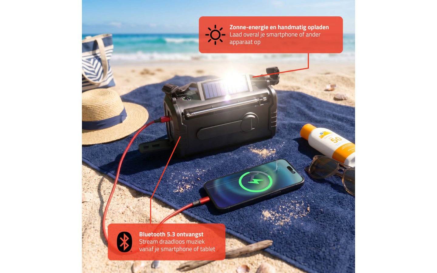Noodradio – Lenco (DAB+/FM, Bluetooth en oplaadbare batterij, powerbank en zaklamp functie) - afbeelding 14